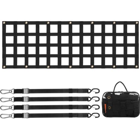 Filet de Hayon 60x18 cm, Filet de Chargement Robust pour Camion, 4 Sangles Télescopiques Réglables, Extensible et Durable, Ajustement Flexible pour Pick-up, Remorque, Camion, Jeep, SUV (1/5)
