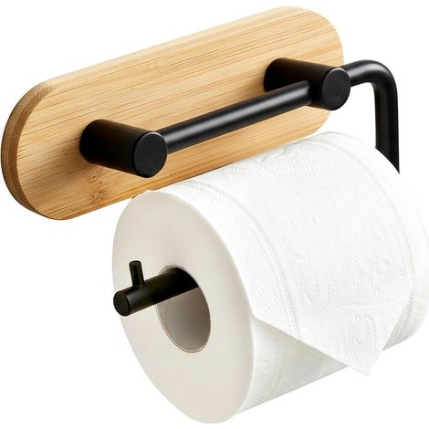 Toilet paper holder black metal bamboo 17x35x10 cm 235492728 (1/5)