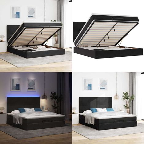 vidaXL Ottoman-Bett mit Matratzen & LEDs Schwarz 160x200 cm Samt (1/5)