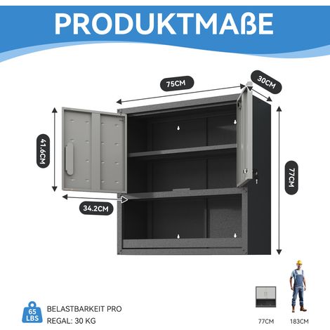 Metall-Wandschrank 75 x 77 x 30 cm grau, abschließbar, für Garage – MEUBLIV (1/5)