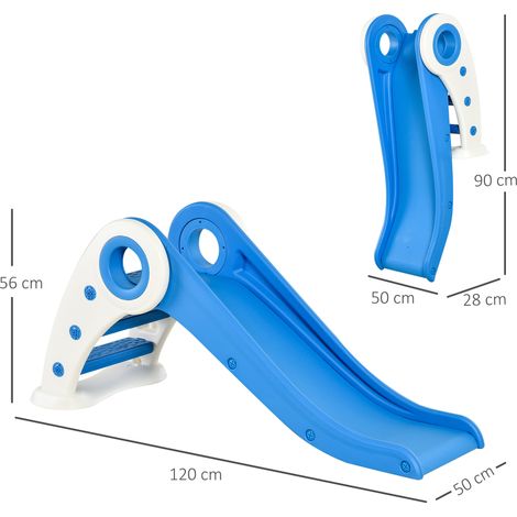 Toboggan pour enfants de 18 à 36 mois, pliable, avec escalier et longue rampe, idéal pour le jardin, l'aire de jeux et l'intérieur. Dimensions : 120 x 50 x 56 cm. Couleur : bleu.