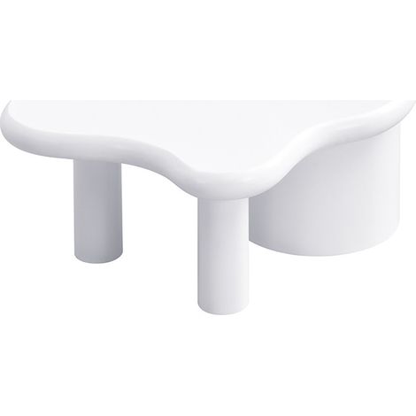 Tavolino da caffè moderno bianco in MDF con forma irregolare, 2 cassetti, 97 x 64 x 42 cm (1/5)