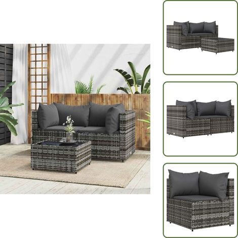Salon de jardin 3 pcs avec coussins Gris Résine tressée - Canapé De Jardin - Mobilier De Jardin - Set Salon De Jardin - Table Basse - Chaise De Jardin (1/5)