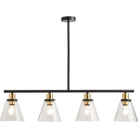 Litecraft Mansel Matte Black Ceiling Pendant Bar Clear Conical Glass E27 4 Light (1/5)