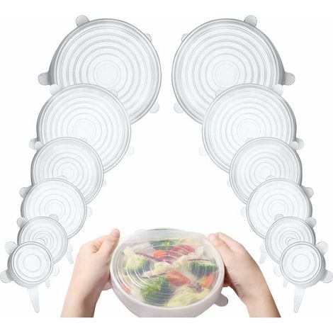 Couvercle Silicone Alimentaire - 6 Pièces Tailles Assorties 6,5 à 20,5 cm - Étanche Réfrigérateur Micro-ondes Lave-vaisselle - Lot (1/5)