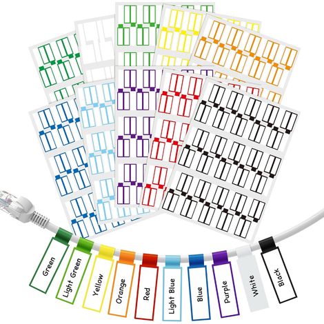 Etiquetas para cables, marcadores eléctricos, autoadhesivas, 300 unidades, resistentes al agua, 10 colores, 10 hojas, para etiquetadoras, conductos eléctricos, organizadores de cables e impresoras lás (1/5)