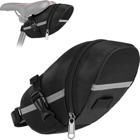 Bicycle Saddle Bag, Large Capacity with Reflective Strip, Waterproof 600D Fabric Rear Pannier Bag for Mountain Bike, Road Bike, Black (1/5)