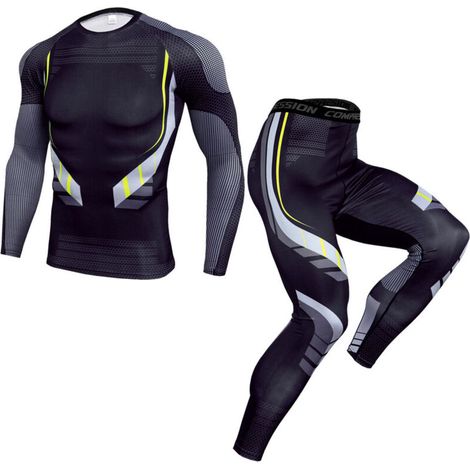 Combinaison Fitness Homme 2 Pièces Respirante Anti-Transpiration avec Coussinet Gel pour Sport TK174