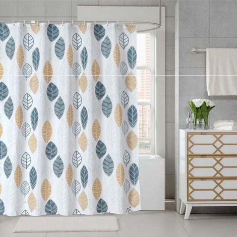 Rideau de Douche Rideaux de Salle de Bain,Plante Feuilles Géométrie Fleurs Motif Polyester Tissu Imperméable Rideau De Bain avec 12 Crochets,180x180cm