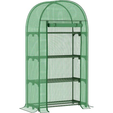 Outsunny 4 Tier Mini Greenhouse for Outdoor, Portable Gardening Plant Green House with Storage Shelf, Roll-Up Zipped Door, Metal Frame and PE Cover, 80 x 49 x 160cm, Green