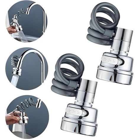 Aérateur De Robinet Pivotant à 360°, 2 Pièce Embout Robinet Cuisine avec 3 Modes Mitigeur Cuisine avec Douchette Extractible Adaptateur De Rallonge De Tête De Robinet Salle De Bain Lavabo (1/5)