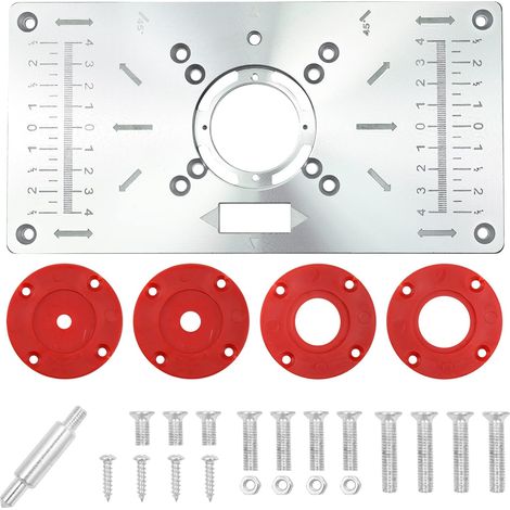 LaBlanc - Frästisch aus Aluminium, multifunktionale Frästisch-Einlegeplatte, DIY-Fräsplatte mit 4 Ringen und Schrauben (rot)