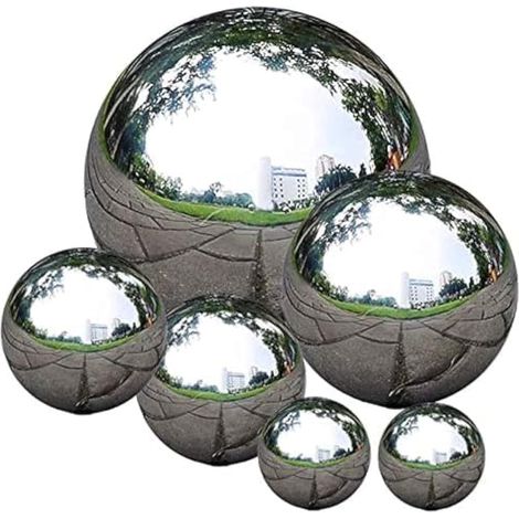 Set of 6 Mirror Polished Stainless Steel Observation Balls, 50 to 150 mm, Floating Reflective Balls for Garden Decoration (1/5)