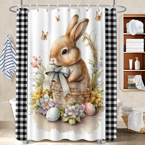 Voile de douche fluide en polyester 180x180 bordure lestée bâche de douche pour adapté aux animaux domestiques (1/5)