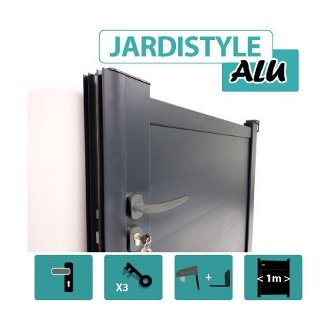 Cloture & Jardin – Portillon aluminium gris anthracite plein 1,40m – Protection anti-corrosion – Assemblage tenons mortaises – Résistance intempéries
