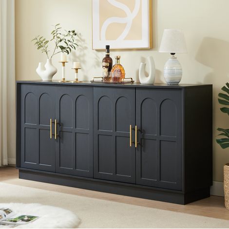 Buffet 169x40x80 cm en bois noir, avec rangement modulable pour salon ou salle à manger FloraGrace (1/5)