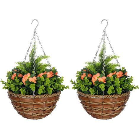 Set of Two Hanging Lisianthus Flower Pots - Orange/Green (1/5)