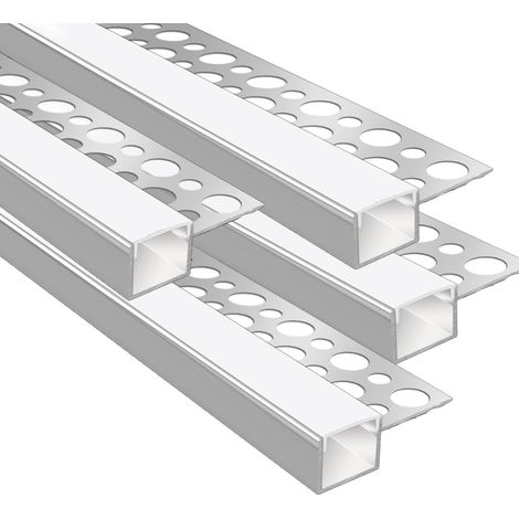 Profilé LED Encastrable pour Ruban LED 13 mm, 1 m (3,3 ft) lot de 4 avec Diffuseur Blanc Laiteux, Profilé Aluminium Encastrable Monocôté pour Mur et Plafond (1/5)
