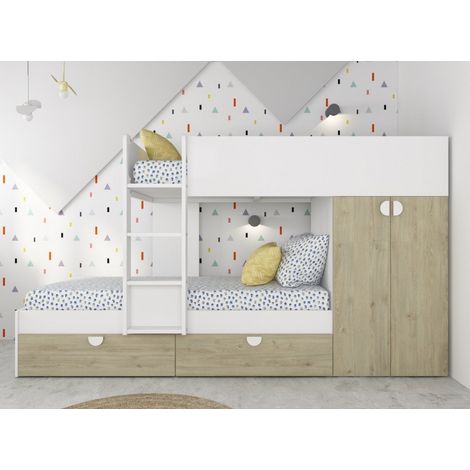 Letto a castello 263,8x107,4 cm bianco opaco e rovere con armadio - Varazze (1/5)