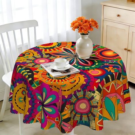 Nappe ronde, 140 cm, résistante aux intempéries, lavable, en polyester, motif mandala, style bohème, pour extérieur, jardin, cuisine, salle à manger, balcon, pour 4 à 6 personnes, imperméable (1/5)
