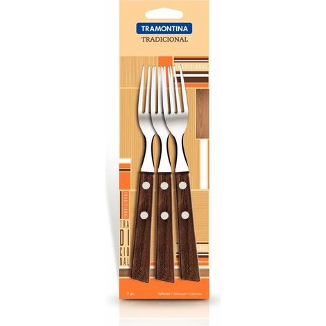 TRAMONTINA SET 3 FORCHETTE CON MANICO IN LEGNO NATURALE - TRADICIONAL