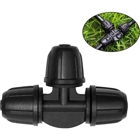 Conectores en T para mangueras de riego por goteo - 4 mm de diámetro interior - Paquete de 20 unidades, color negro - Conexión rápida - Para sistemas de riego - Invernaderos (1/5)