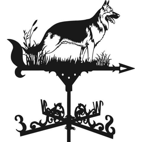 Bandera con veleta metálica (negra) - Indicador de dirección del viento - Negra - Decoración de jardín - Duradera - Exquisita