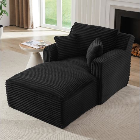 Chaise longue 166x100x82 cm negra, convertible, tejido pana, sin montaje MEUBLIV (1/5)