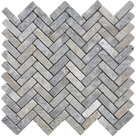 Mosaico in Travertino - ALBEDO PIERRE - Silver AL-745 - 30,5x30,5 cm - Finitura Argentata - Pietra Naturale
