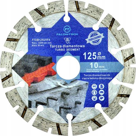 Disco diamantato FALON-TECH PRO da 125 mm per cemento armato, mattoni e cubi.