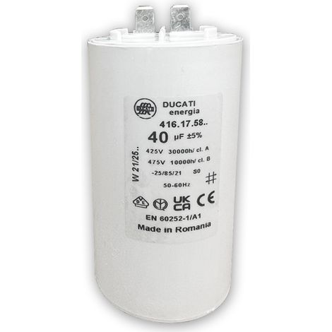 Condensateur de Démarrage et Permanent pour Moteur Électrique - 425V à 475V - Compatible Nettoyeur Haute Pression - Pompe à Eau - Compresseur - Tolérance ±5 % - Qualité Professionnelle - 40 uF - (1/5)