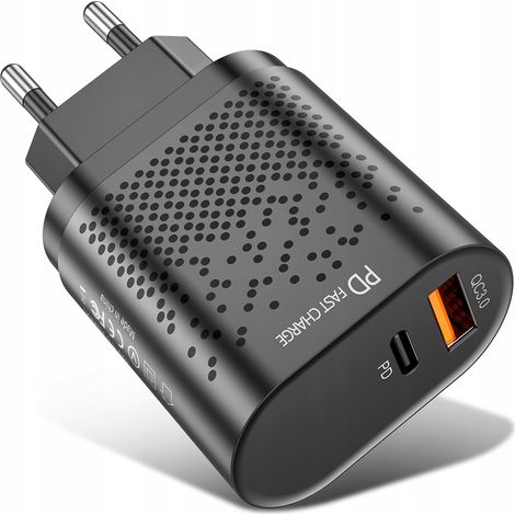 CARGA RÁPIDA 3.0 CARGADOR DE PARED POTENTE USB + PD 20W Koanni la16BLACK