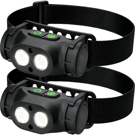 2er-Pack LED-Stirnlampe, wiederaufladbare Stirnlampe, 90° verstellbar, intelligenter Sensor, 4 magnetische Modi, IP66 Typ C, für Camping, Angeln, Reparatur, Notfall