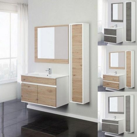 Bagno Italia Mobile da bagno sospeso con cassetti 60 cm. Colore cemento. Specchio incluso (1/3)