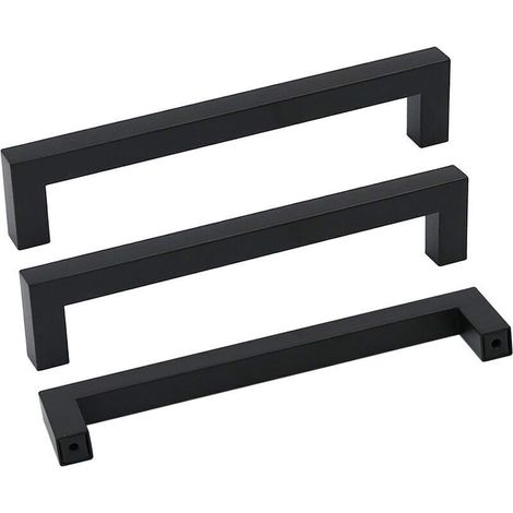 Lot de 10 Poignées de Meuble en Acier Inoxydable de 160 mm Poignées de Tiroir Style Moderne pour Commode Armoire Porte Noir (1/5)