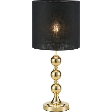 Lampe de table E27 40W Max, laiton et abat-jour lin noir - Markslöjd - Octo (1/3)