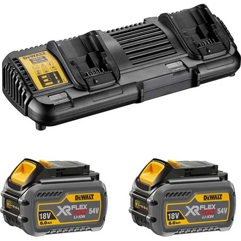 DeWALT - Set di caricabatterie doppio da 4A, 2x 18/54 V XR FLEXVOLT 6,0 Ah DCB132T2