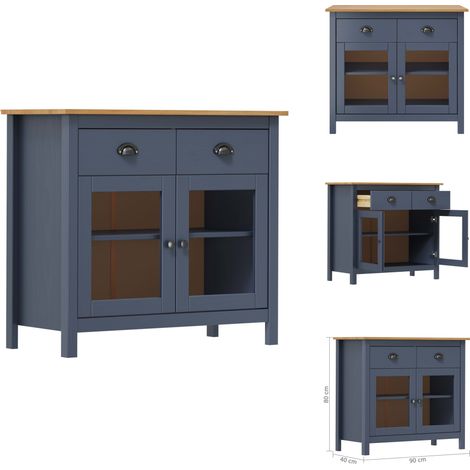 Sideboard Hill Grau 90x40x80 cm Massivholz Kiefer - Holz Sideboard - Massiver Holzmöbel - Kiefernholzmöbel - Grau Sideboard - Wohnzimmermöbel (1/4)