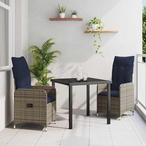 Tisch- und Stuhlset mit Kissen 3 pcs Grau PE-Rattan (1/5)