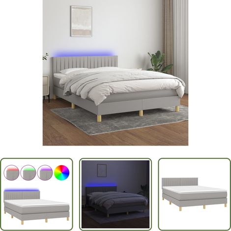 Sommier tapissier - Sommier à lattes de lit et matelas et LED Gris clair 140x190 cm (1/5)