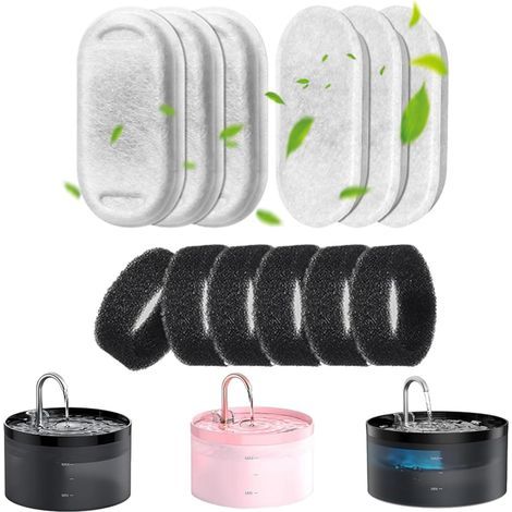 Lot de 12 filtres de fontaine à eau pour chat, 6 filtres + 6 filtres en mousse pour fontaines à chat, filtrage des poils (éponge), triple filtrage, convient pour fontaine GIOTOHUN (1/5)