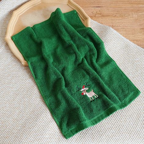 Serviette De Cuisine - Serviette À Main De Noël Avec Broderie Père Noël Renne Arbre De Noël - Coton Vert - 45 X 32 Cm - 1 Pièce (1/5)