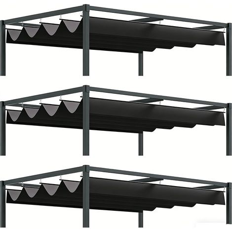 3er-Set  pergola Pavillon Terrassenüberdachung mit Schiebedach 298x213x221cm Polyester Schwarz Grau für Garten & Terrasse