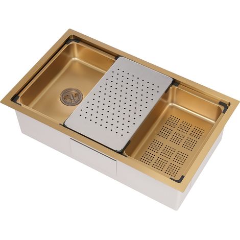 Fregadero de acero inoxidable 304 de 30 × 18 × 9 pulgadas. Fregadero de cocina. Fregadero empotrado. Fregadero de acero inoxidable. Fregadero dorado. Lavabo. (1/5)