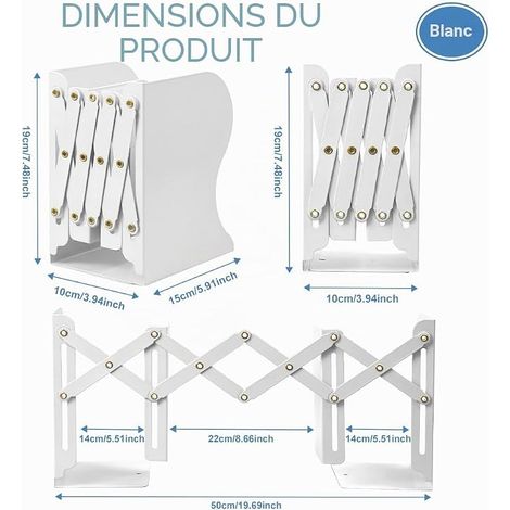 Bookends Adjustable Non-Slip Metal Bookends for Shelves Sturdy Metal Bookends for Home Office School Library White (1/4)