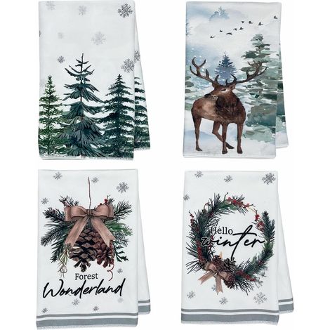 Torchon de Noel, Torchons de Cuisine Torchon Microfibre Absorbant, DéCoration De NoëL d'hiver, DéCorations de Table IntéRieures 40x60 cm (Elan : 4 pCS) (1/5)