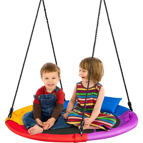 Costway – Balançoire nid d'oiseau ronde 100 cm – Tissu Oxford imperméable – Cadre acier galvanisé résistant aux intempéries – Confort optimal enfants (1/5)