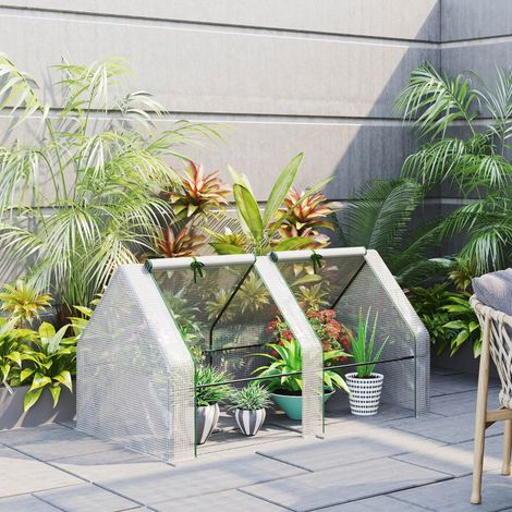 Mini serre portable pour jardin extérieur, avec grandes portes zippées et bâche en PE imperméable et résistante aux UV, 183 x 91 x 91 cm, blanche (1/4)