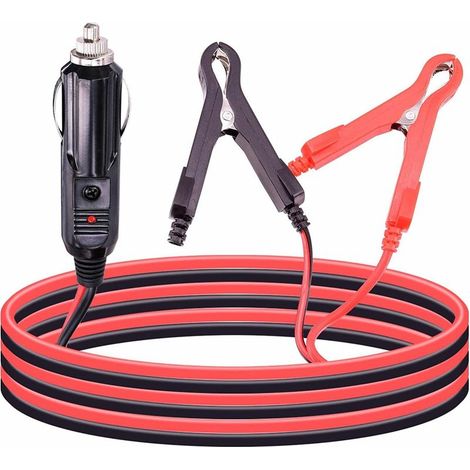 Rallonge Allume Cigare 12V 3M,Prise Batterie avec Pinces Rallonge câble étanche avec LED,fusible 15A et alimentation 12V/24V pour voiture,bateau,moto et camping (1/5)