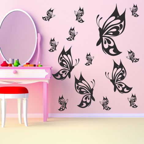 Sticker Mural - Kit 14 Papillons - 37x52 cm - Noir (1/3)
